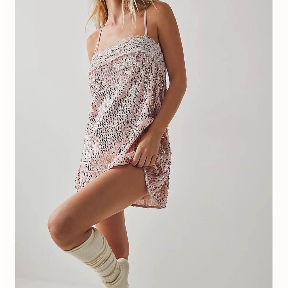 NWT Intimately By Free People That Girl Sequin Slip Dress In Pink Nectar size XS - Picture 3 of 6
